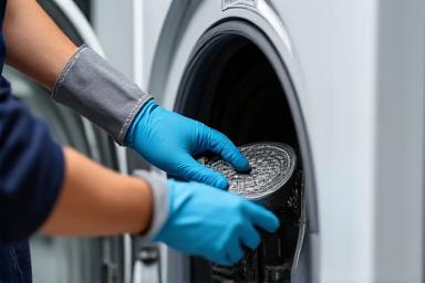 Técnico realizando mantenimiento a una lavadora